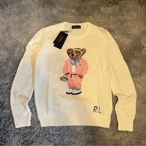 Ralph Lauren White Sweater with Bear Motif